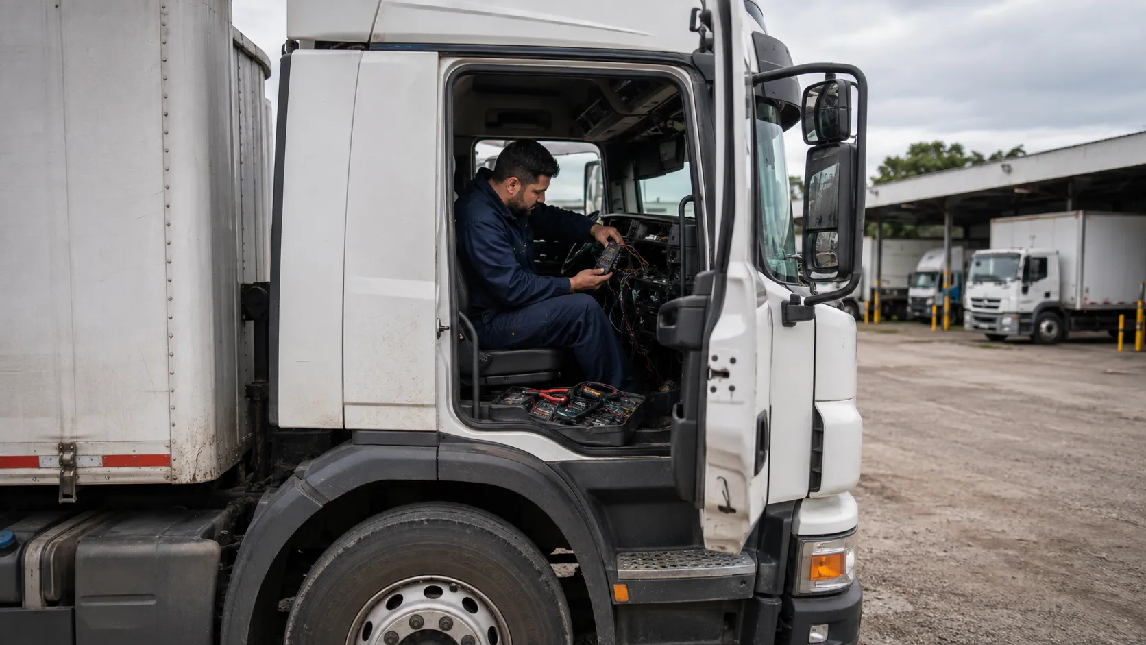 Técnico instalando un dispositivo GPS en un vehículo